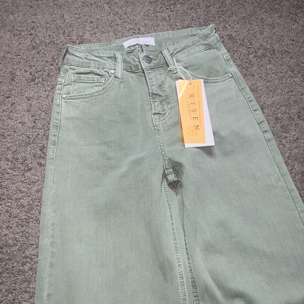 Risen Jeans Women's 25 Green Straight Frayed Hem Distressed Outdoor